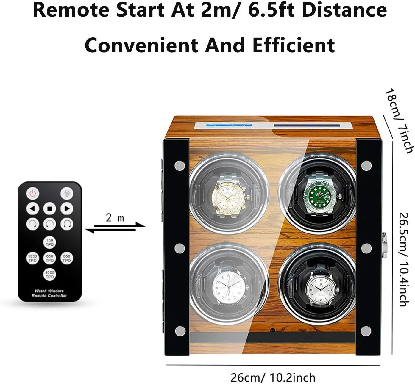 Watch Winder Box for Automatic Watch LCD Touch Screen Wooden Piano Paint Exterior Quiet Motor Built-in Led Light,4 0