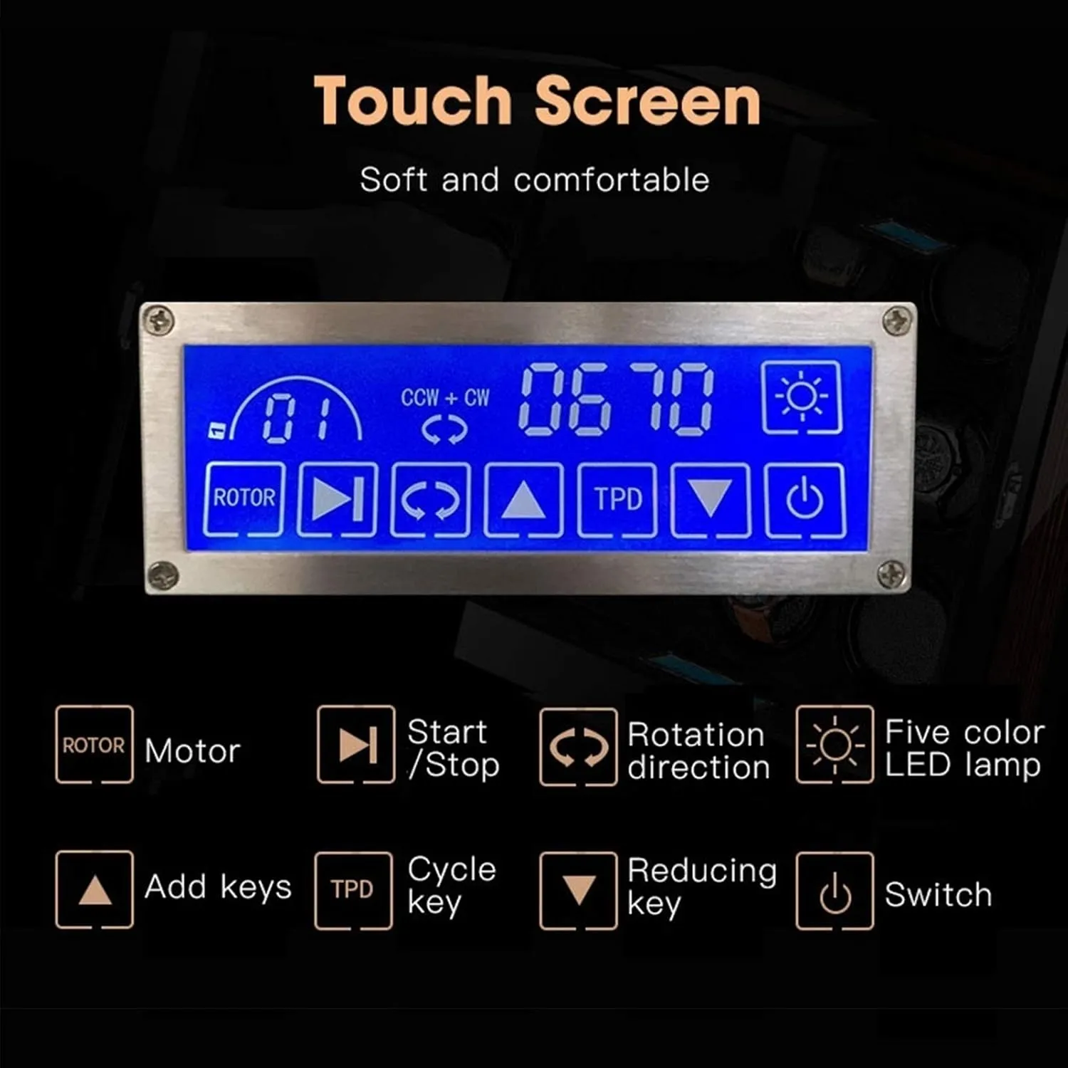Watch Winder Box For Automatic Watches Lcd Touch Screen Display Wood Shell Piano Paint Exterior Blue Led Light Quiet Motor,12 0
