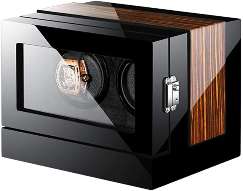 Watch Winder Box For Automatic Watches Lcd Touch Screen Display Wood Shell Piano Paint Exterior Blue Led Light Quiet Motor,12 0
