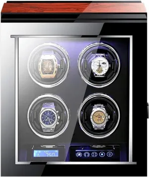 Watch Winder Box for Automatic Watches with Remote Control LCD Touch Screen Display Piano Paint Exterior LED Light Quiet Motor Watch Winder Box Best Gift