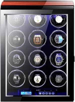 Watch Winder Box for Automatic Watches with Remote Control LCD Touch Screen Display Piano Paint Exterior Led Light Quiet Motor,12 0