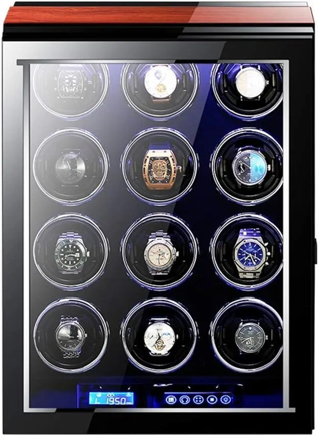 Watch Winder Box for Automatic Watches with Remote Control LCD Touch Screen Display Piano Paint Exterior Led Light Quiet Motor,12 0