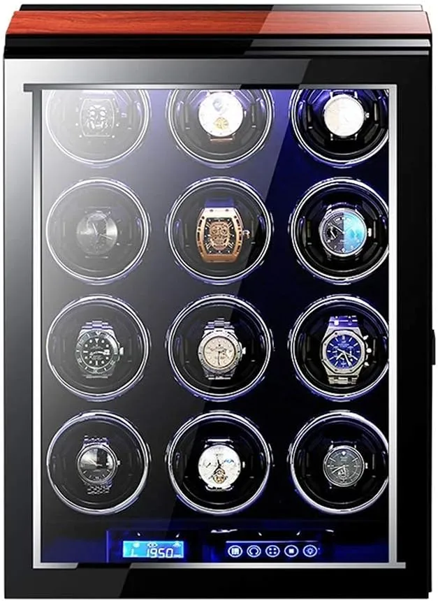 Watch Winder Box for Automatic Watches with Remote Control LCD Touch Screen Display Piano Paint Exterior LED Light Quiet Motor