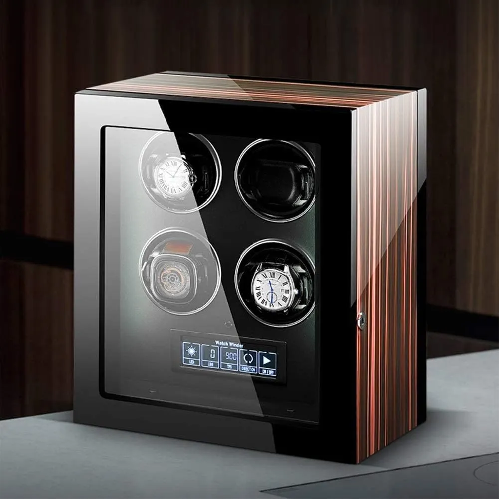 Watch Winder for Automatic Watches LCD Touch Screen Display with Remote Control Wood Shell Piano Finish Quiet Motor,12 0