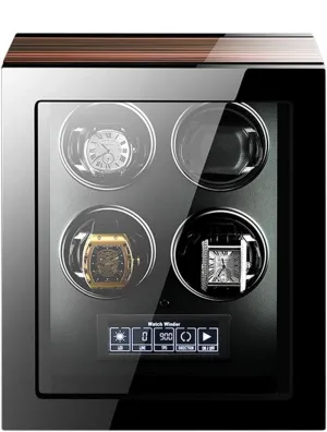 Watch Winder for Automatic Watches LCD Touch Screen Display with Remote Control Wood Shell Piano Finish Quiet Motor,12 0