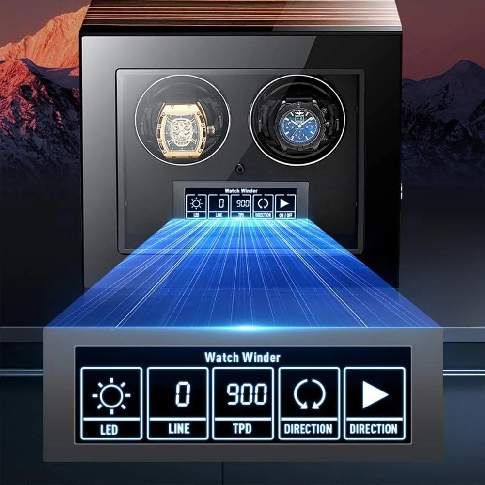 Watch Winder for Automatic Watches LCD Touch Screen Display with Remote Control Wood Shell Piano Finish Quiet Motor,12 0