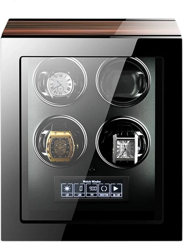 Watch Winder for Automatic Watches LCD Touch Screen Display with Remote Control Wood Shell Piano Finish Quiet Motor,12 0