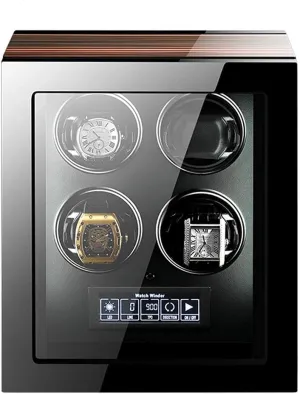Watch Winder for Automatic Watches LCD Touch Screen Display with Remote Control Wood Shell Piano Finish Quiet Motor