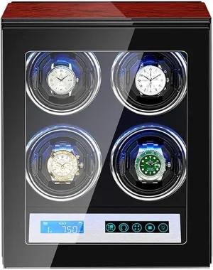 Watch Winder for Winding 4 Automatic Watches Flexible Watch Pillows Touch Screen Led Light for Lady and Man Watches Accessories,