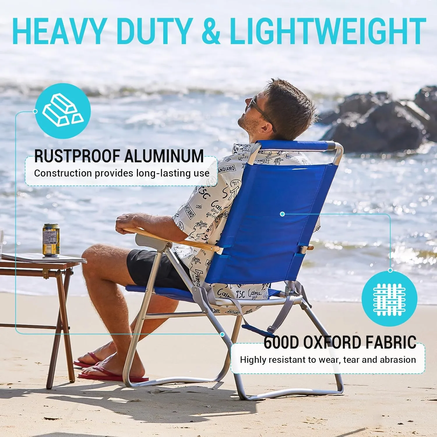 #WEJOY High Back Aluminum Beach Chair Camping Chairs with 4 Adjustable Position, Wooden Armrest, Storage Bag, Cup Holders, Folding Fishing Backpack Lawn Camp (1, 1 Pack Dark Blue)