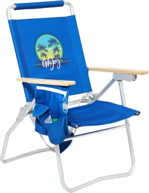 #WEJOY High Back Aluminum Beach Chair Camping Chairs with 4 Adjustable Position, Wooden Armrest, Storage Bag, Cup Holders, Folding Fishing Backpack Lawn Camp (1, 1 Pack Dark Blue)