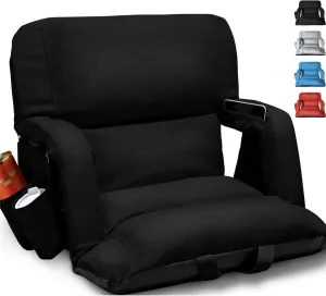 Wide Stadium Seats with Back Support, Exclusive Sofa Style Design Extra Thick Bleacher Chairs with Back and Cushion, 6 Reclining Positions - Ultimate Comfort for Sports Events (Black, 25")