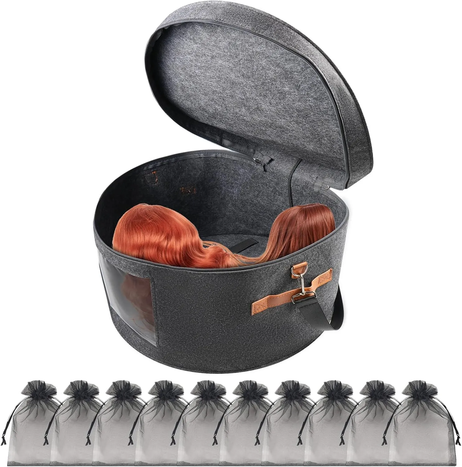 Wig Storage Boxes,Wig Travel Cases Foldable for Multiple Wigs for Men and Women,Yarn Organizer, Cosmetic Cabinet Storage Bag