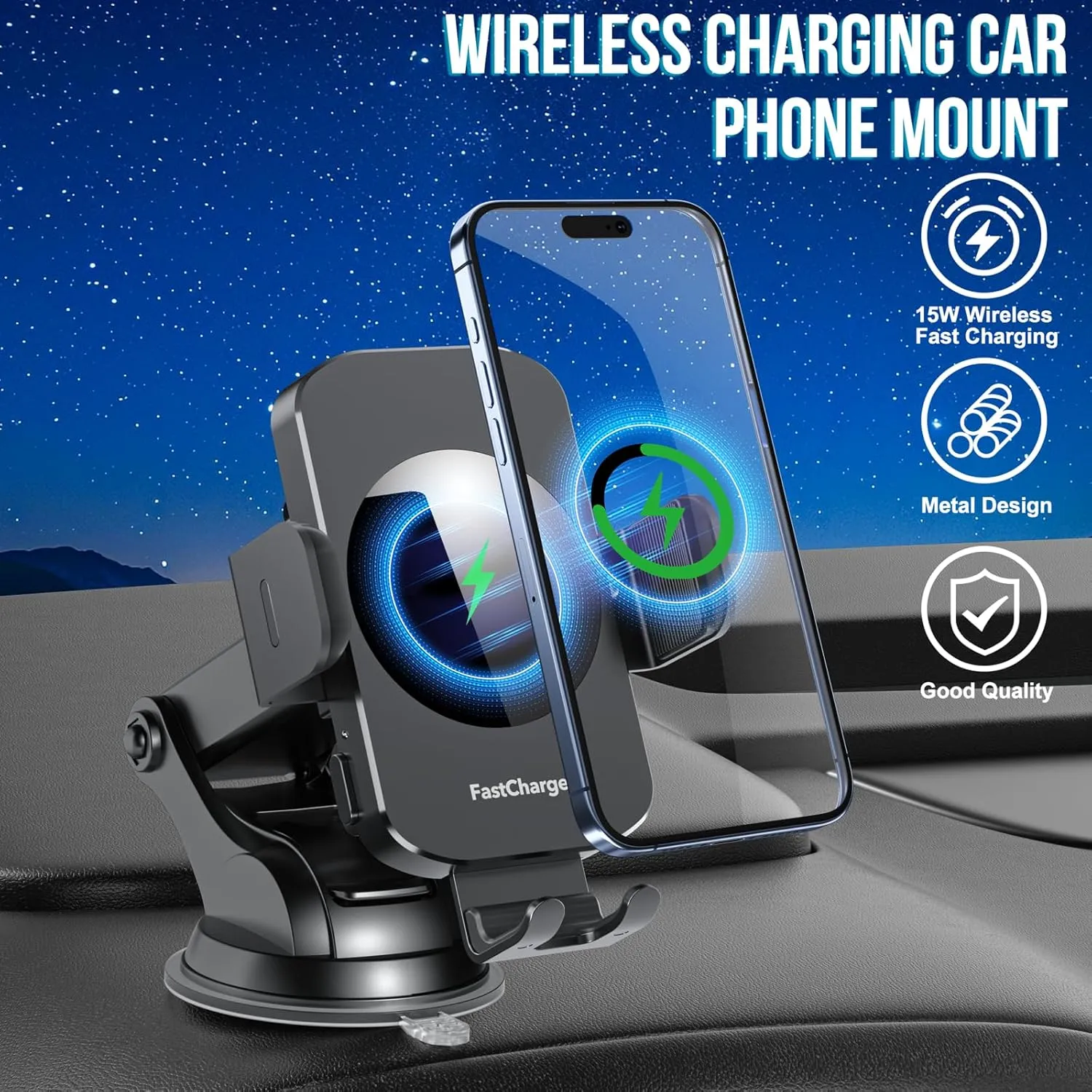 Wireless Car Charger, Fast Charging 15W Auto Clamping Car Charger Phone Holder Phone Mount for iPhone16 15 14 13 12 11 Pro Max Xs, Samsung Galaxy S24 Ultra S23 S22 S21 S20 S10  Note 9, etc