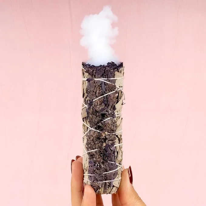 Wish Well Sage Smudge Kit - 3 Lavender Sage Sticks, 2 Palo Santo Sticks, Abalone Shell, Stand, Feather, 7 Chakra Stones & Crystal Bracelet ~ Sage Incense Sticks for Cleansing House & Meditation