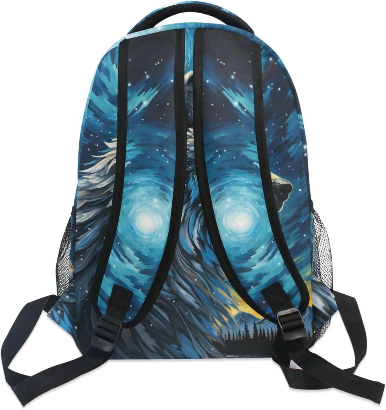 Wolf Blue Starry Sky Backpacks 3rd 4th 5th Grade School Bookbags Travel Laptop Daypack Bag Purse for Boys Girls Teens, Large, p203c237s337