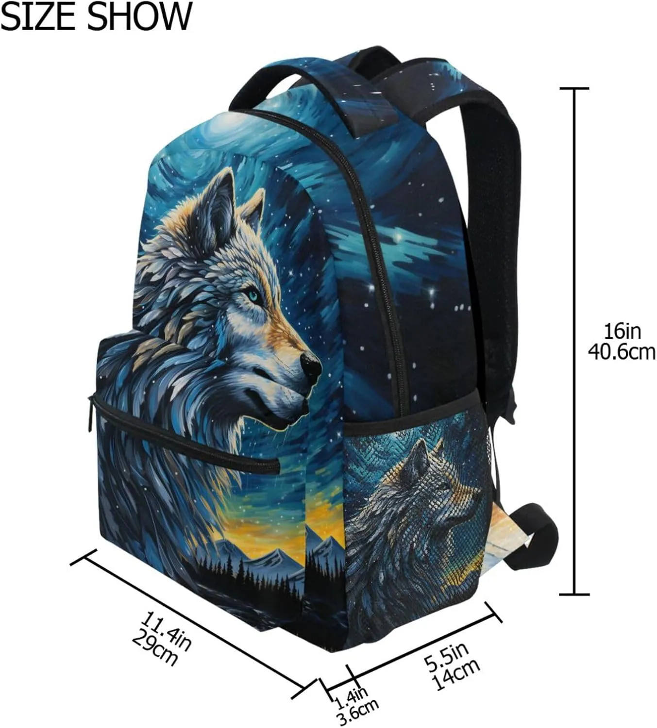 Wolf Blue Starry Sky Backpacks 3rd 4th 5th Grade School Bookbags Travel Laptop Daypack Bag Purse for Boys Girls Teens, Large, p203c237s337