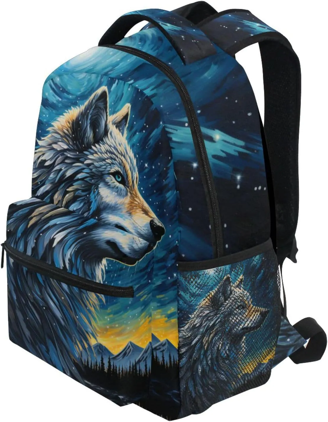 Wolf Blue Starry Sky Backpacks 3rd 4th 5th Grade School Bookbags Travel Laptop Daypack Bag Purse for Boys Girls Teens, Large, p203c237s337