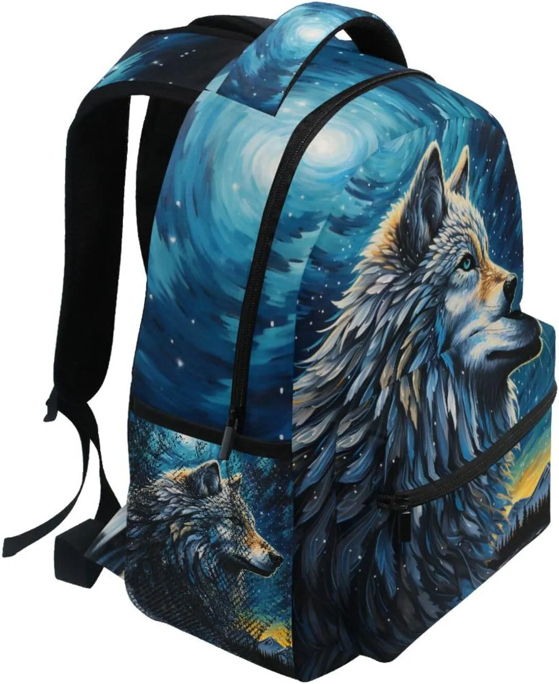 Wolf Blue Starry Sky Backpacks 3rd 4th 5th Grade School Bookbags Travel Laptop Daypack Bag Purse for Boys Girls Teens, Large, p203c237s337
