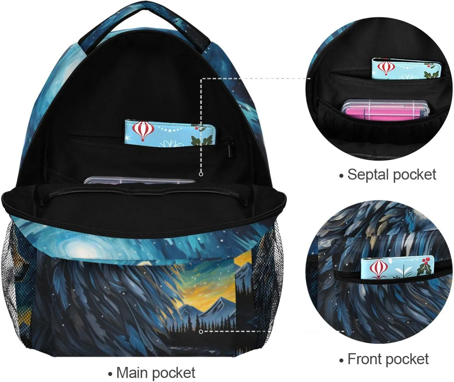 Wolf Blue Starry Sky Backpacks 3rd 4th 5th Grade School Bookbags Travel Laptop Daypack Bag Purse for Boys Girls Teens, Large, p203c237s337
