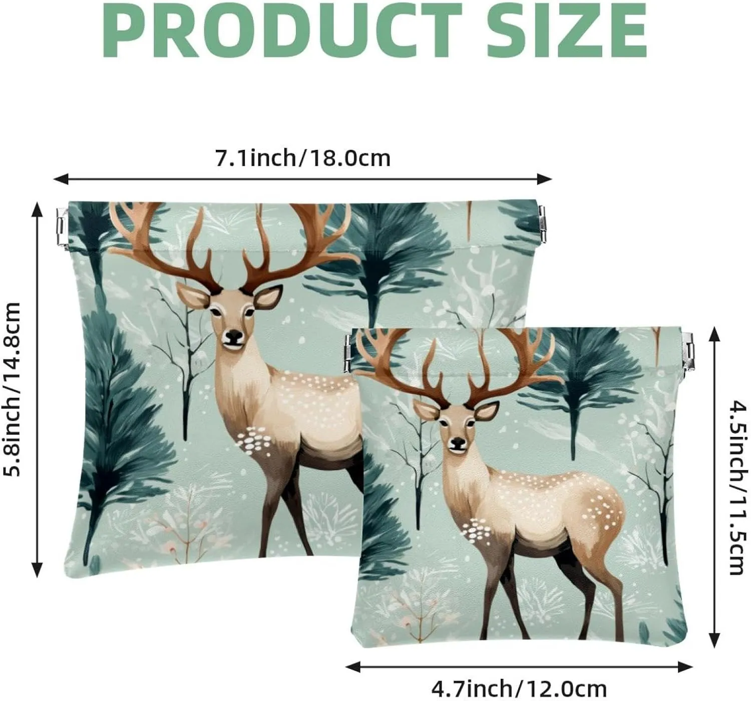 Women’s Pocket Cosmetic Bags, Waterproof Leather Makeup Bag No Zipper Self-Closing Makeup Pouch for Girls, Mini Bag for Purse - Cute Christmas Elk-1834