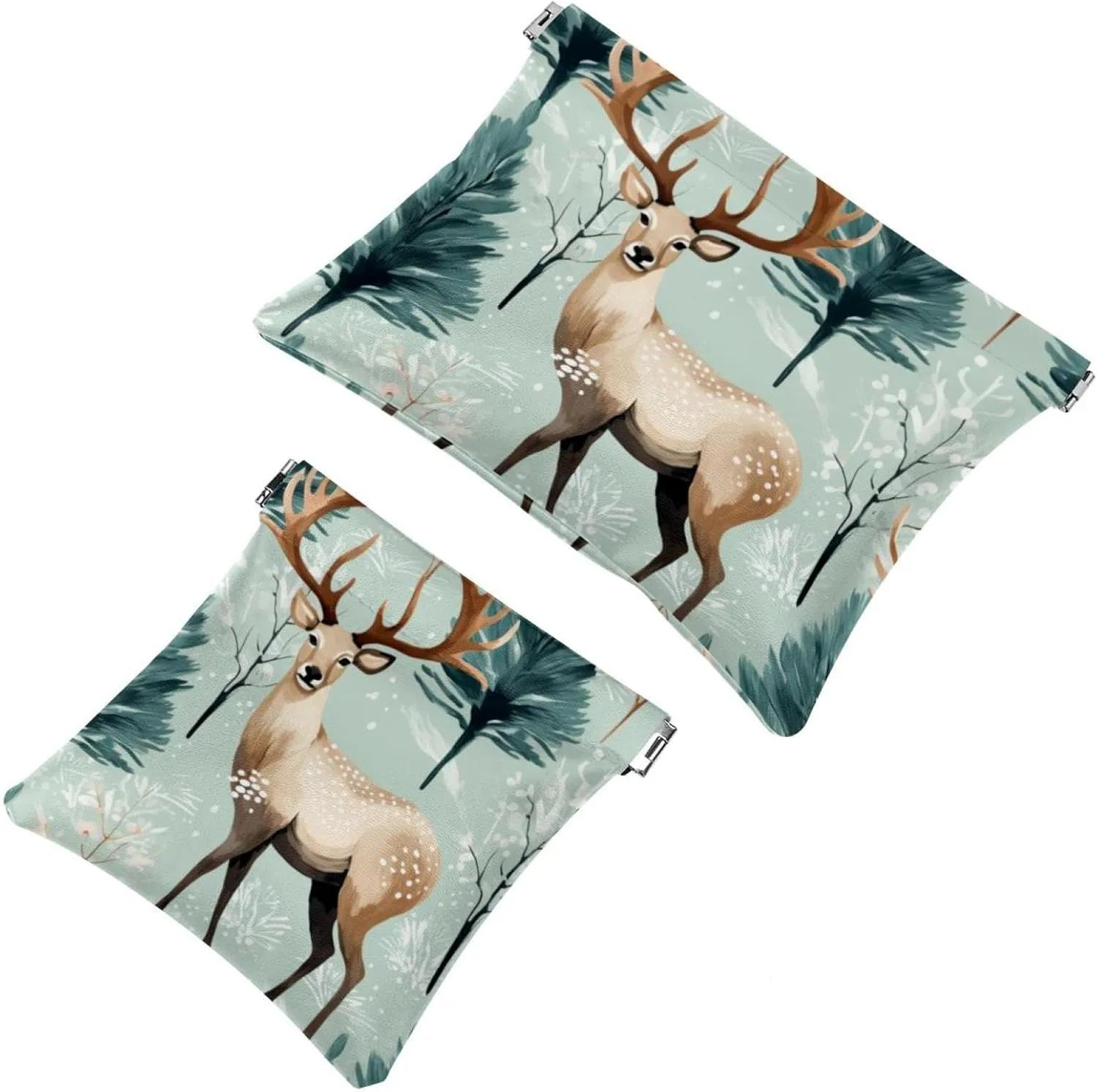 Women’s Pocket Cosmetic Bags, Waterproof Leather Makeup Bag No Zipper Self-Closing Makeup Pouch for Girls, Mini Bag for Purse - Cute Christmas Elk-1834