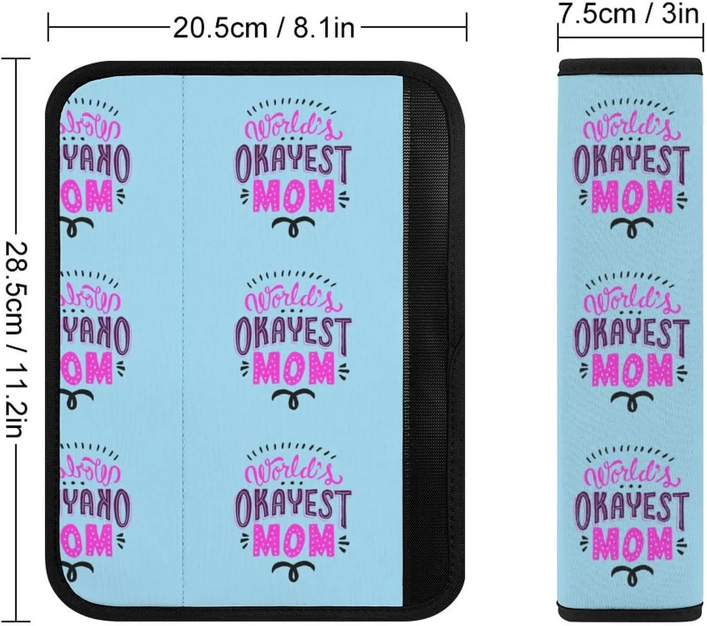 World's Okayest Mom Fashion Car Seat Belt Cover Pad for Shoulder Bag Camera Soft Comfort Accessories 2PCS