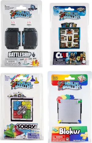 Worlds Smallest Board Games Set of 4 - Clue, Sorry, Battleship, Blokus (Bundle)