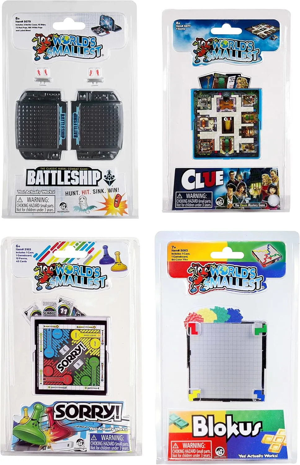 Worlds Smallest Board Games Set of 4 - Clue, Sorry, Battleship, Blokus (Bundle)