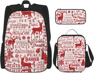 WURTON Animal Wilderness Bear Deer Print 3 In 1 Sets Casual Adjustable Shoulder Backpack Lunch Bag Pencil Case Pouch Box