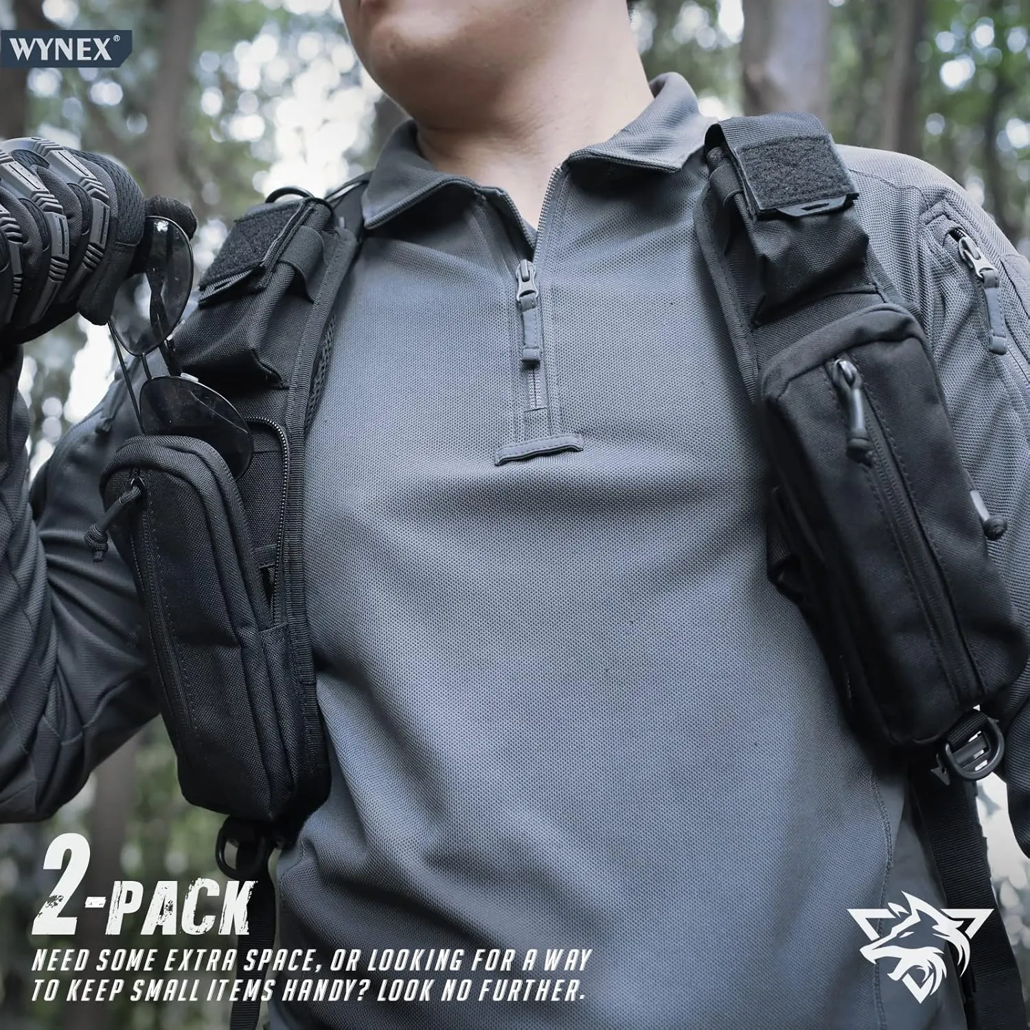 WYNEX Molle Accessories Pouch of Double Zipper Pocket Version, Backpack Strap Pouch Shoulder Strap Molle Attachment Tactical Accessories Bag Shoulder Starps Zipper Pocket Additional Phone Holder