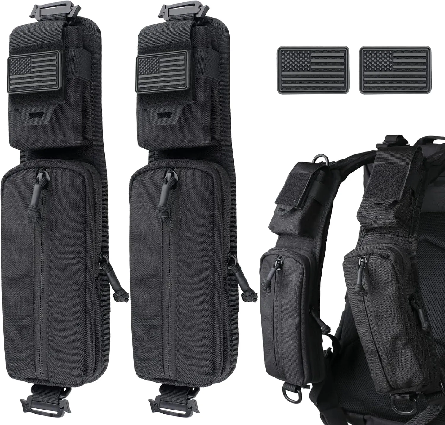 WYNEX Molle Accessories Pouch of Double Zipper Pocket Version, Backpack Strap Pouch Shoulder Strap Molle Attachment Tactical Accessories Bag Shoulder Starps Zipper Pocket Additional Phone Holder