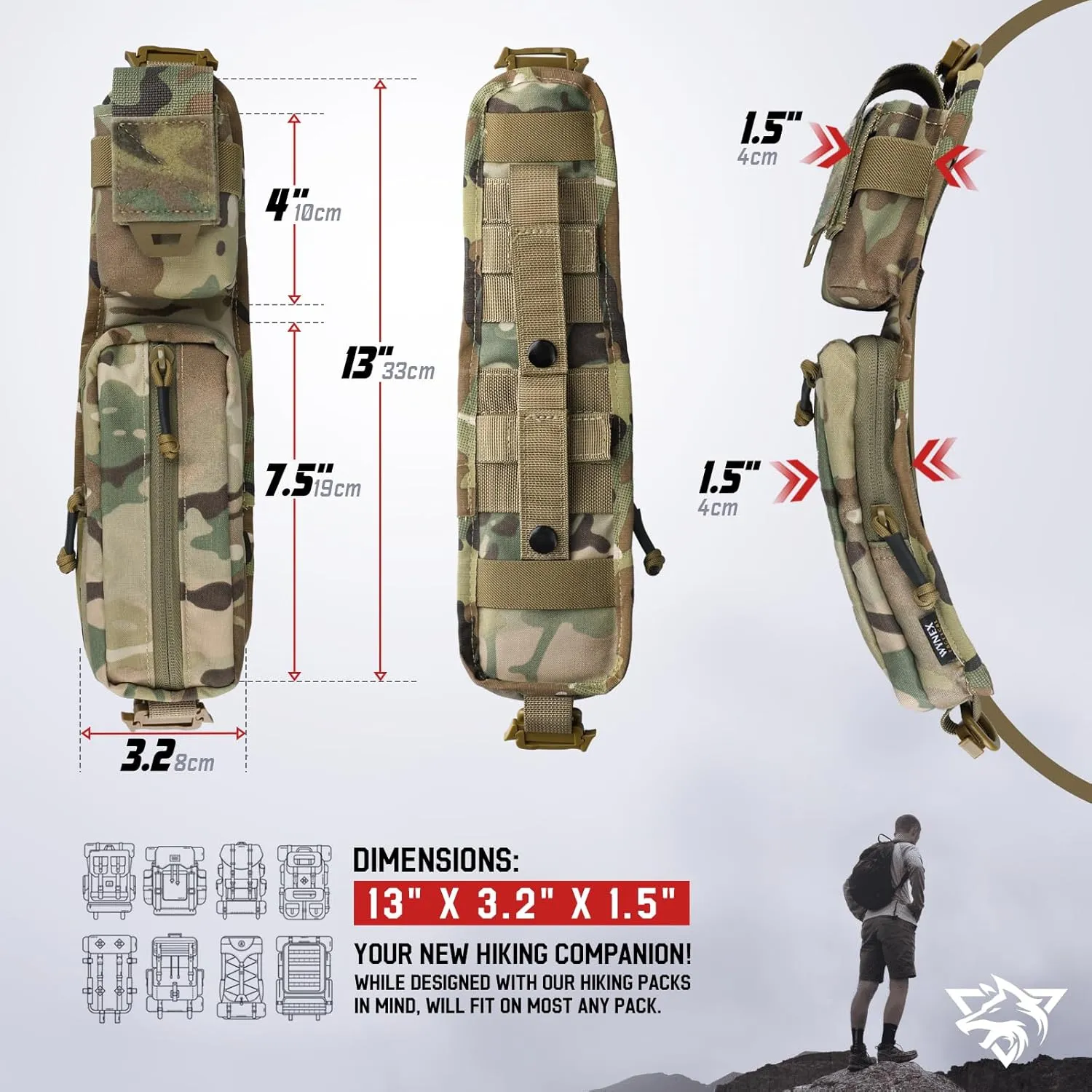 WYNEX Molle Accessories Pouch of Double Zipper Pocket Version, Backpack Strap Pouch Shoulder Strap Molle Attachment Tactical Accessories Bag Shoulder Starps Zipper Pocket Additional Phone Holder
