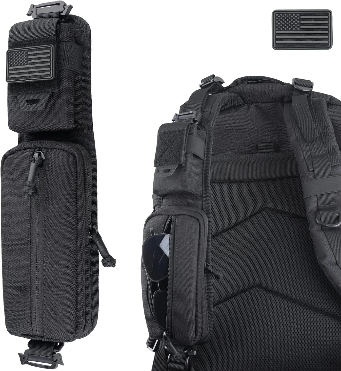 WYNEX Molle Accessories Pouch of Double Zipper Pocket Version, Backpack Strap Pouch Shoulder Strap Molle Attachment Tactical Accessories Bag Shoulder Starps Zipper Pocket Additional Phone Holder