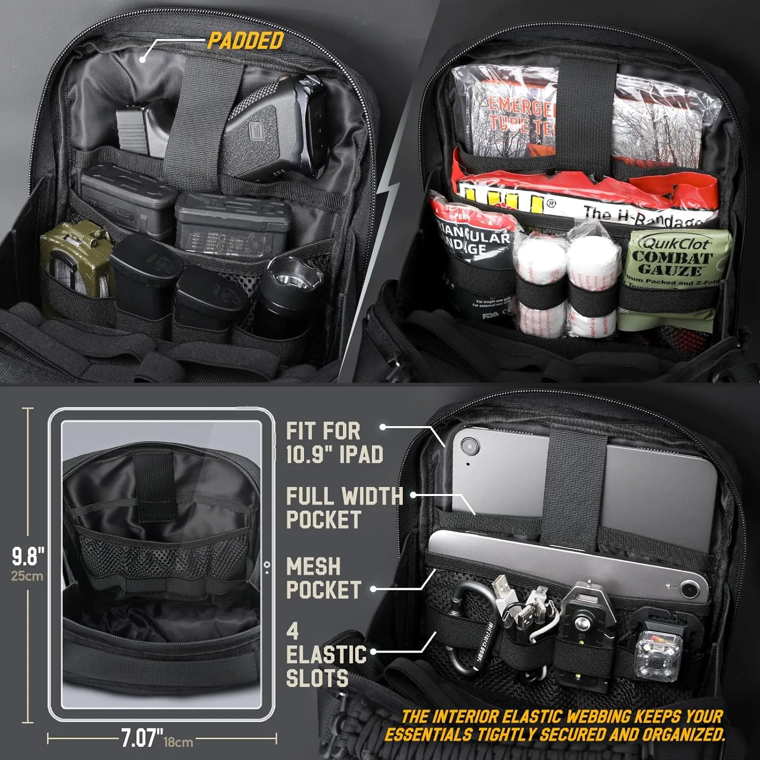 WYNEX Tactical Molle Admin Pouch, Utility EDC Pouch Organizer Modular Tool Pouch of Double Layer Design Medical EMT Attachment Bag Large Capacity with Elastic Webbing Insert Panel