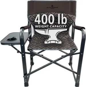 XL Directors Chair with Foldable Side Table, Heavy Duty Camp Chair supports 400 Lbs, Oversize Outdoor Folding Seat with High Back and Padded Armrests for Lawn, Beach, Tailgating, Sports (Brown Plaid)