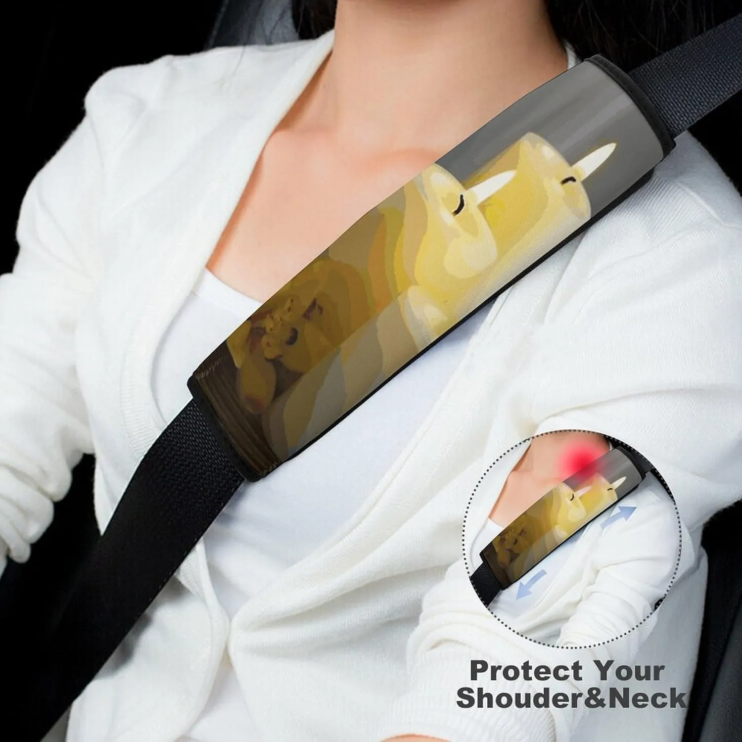 Yellow Butterfly with White Candles Auto Seat Belt Cover 1PCS Universal Car Seat Belt Shoulder Protector Pad, Protect Your Shoulders and Neck for Car Seat Belt, Shoulder Bag, Backpack