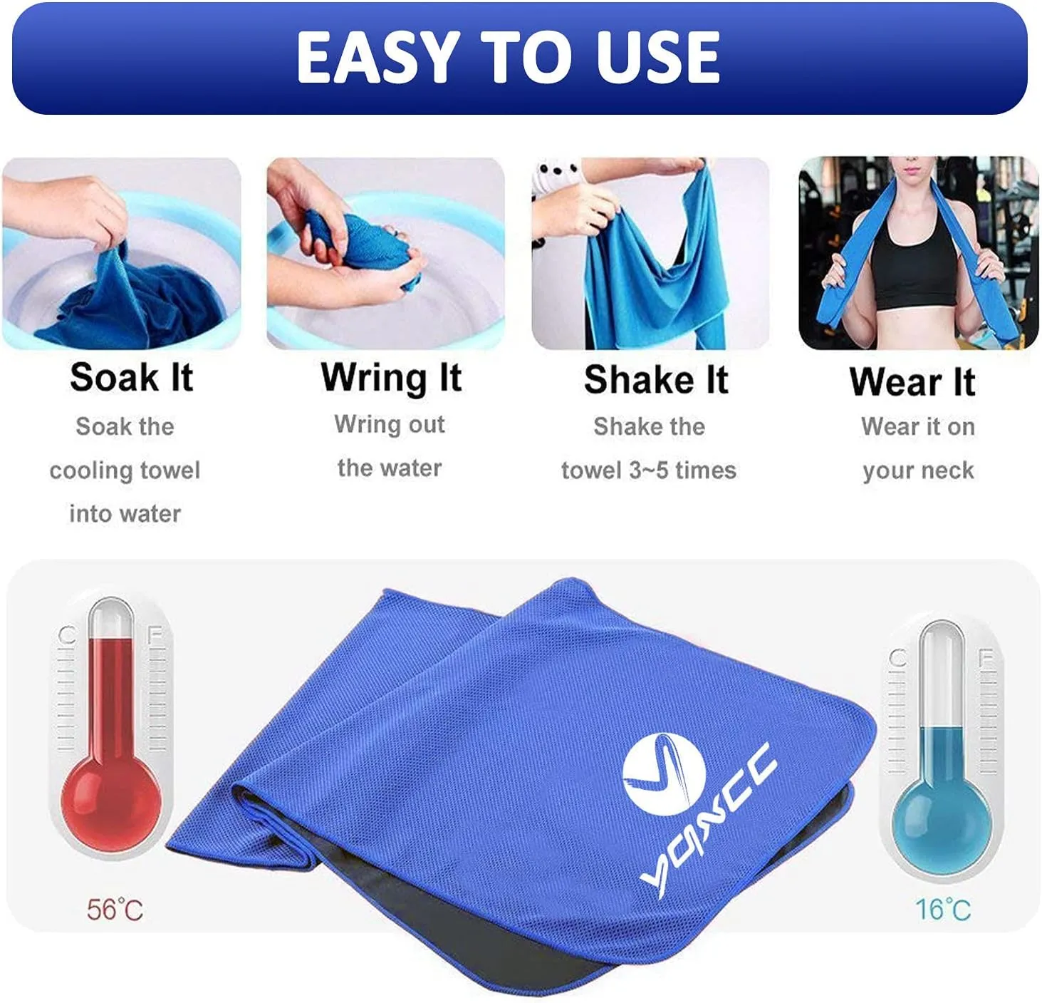 YQXCC 4 Pack Cooling Towel (47"x12") Ice Towel for Neck, Microfiber Cool Towel, Soft Breathable Chilly Towel for Yoga, Sports, Golf, Gym, Camping