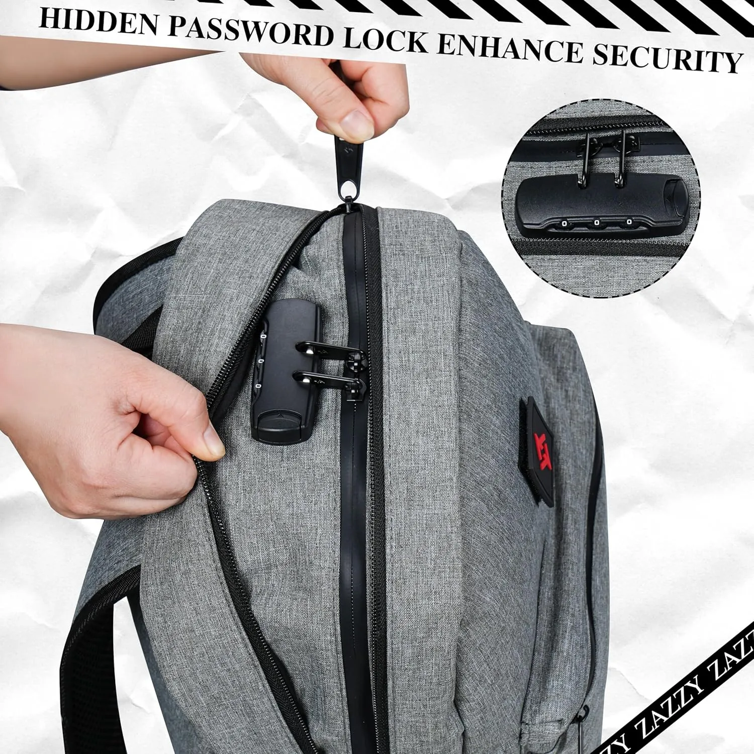 zazzy Smell Proof Backpack Lockable Carbon Fiber Odor Proof Backpack, Backpack with Lock, Travel Backpack Daypack Black