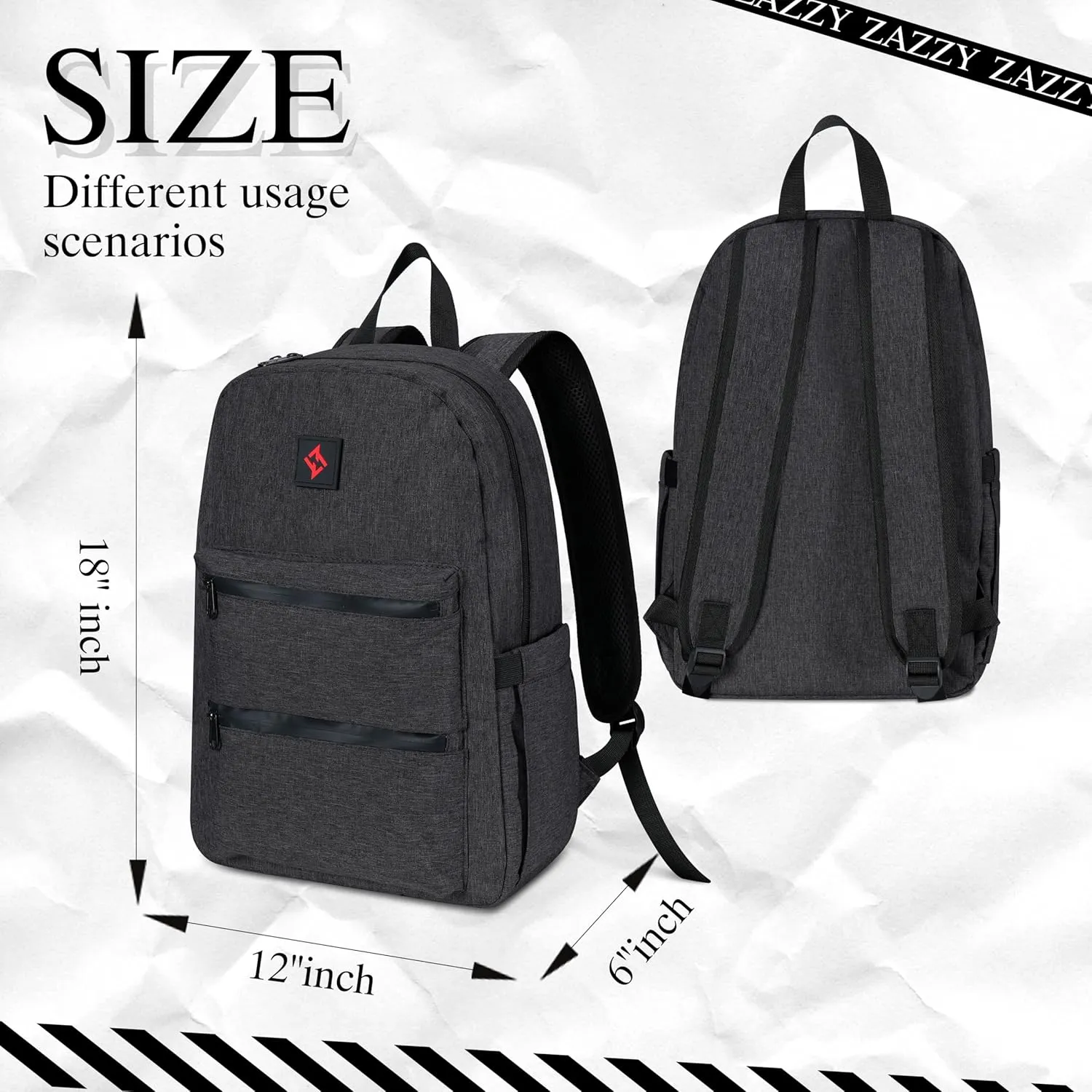 zazzy Smell Proof Backpack Lockable Carbon Fiber Odor Proof Backpack, Backpack with Lock, Travel Backpack Daypack Black