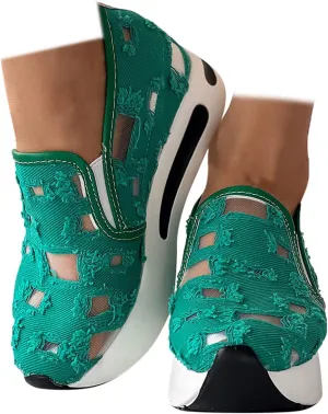 ZBYY Platform Wedge Sneakers for Women Mesh Comfort Chunky Sole Hidden High Heels Slip On Loafers Breathable Walking Shoes