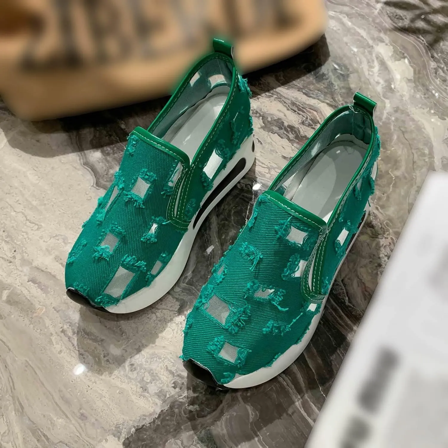 ZBYY Platform Wedge Sneakers for Women Mesh Comfort Chunky Sole Hidden High Heels Slip On Loafers Breathable Walking Shoes