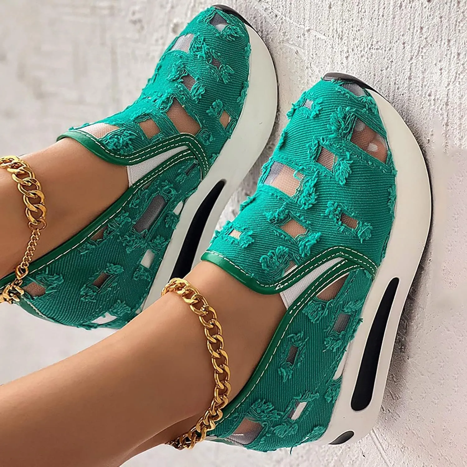 ZBYY Platform Wedge Sneakers for Women Mesh Comfort Chunky Sole Hidden High Heels Slip On Loafers Breathable Walking Shoes