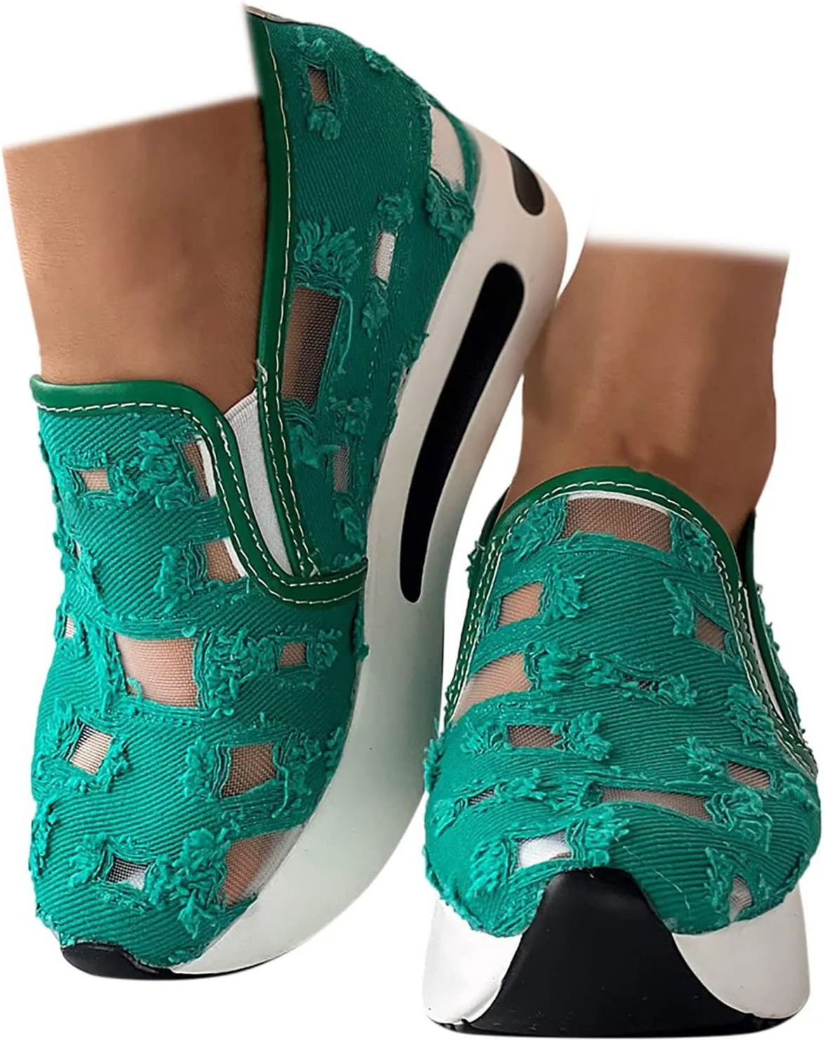 ZBYY Platform Wedge Sneakers for Women Mesh Comfort Chunky Sole Hidden High Heels Slip On Loafers Breathable Walking Shoes