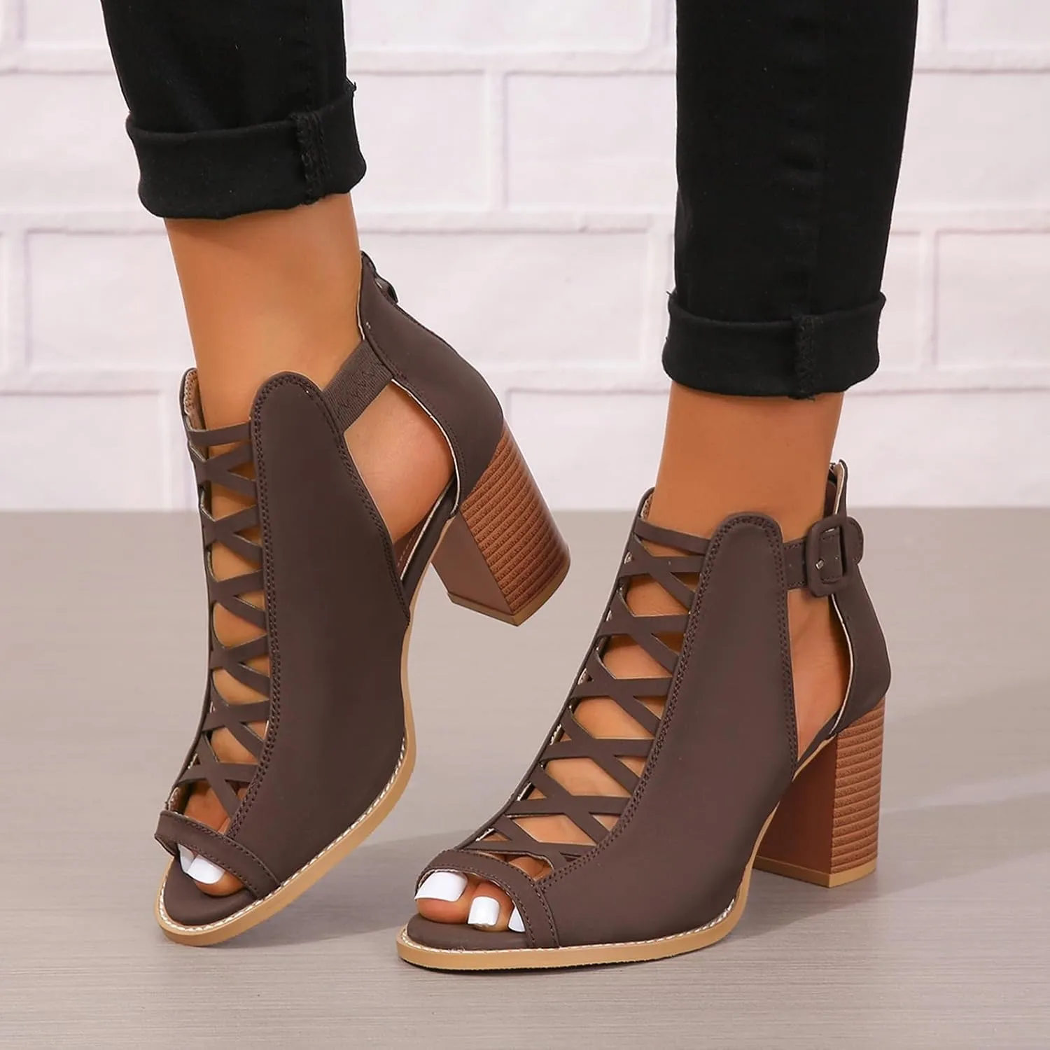 ZBYY Women Platform Open Toe Sandals Crisscross Straps Back Zipper High Heel Sandal with Adjustable Ankle Strap Sandals