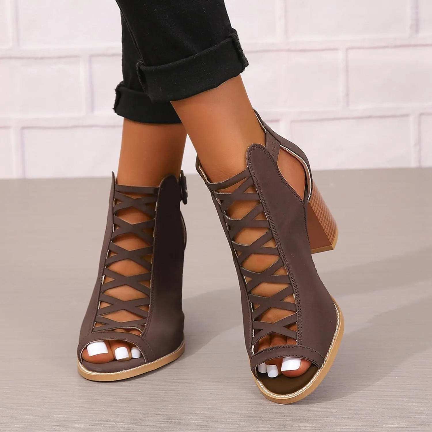 ZBYY Women Platform Open Toe Sandals Crisscross Straps Back Zipper High Heel Sandal with Adjustable Ankle Strap Sandals