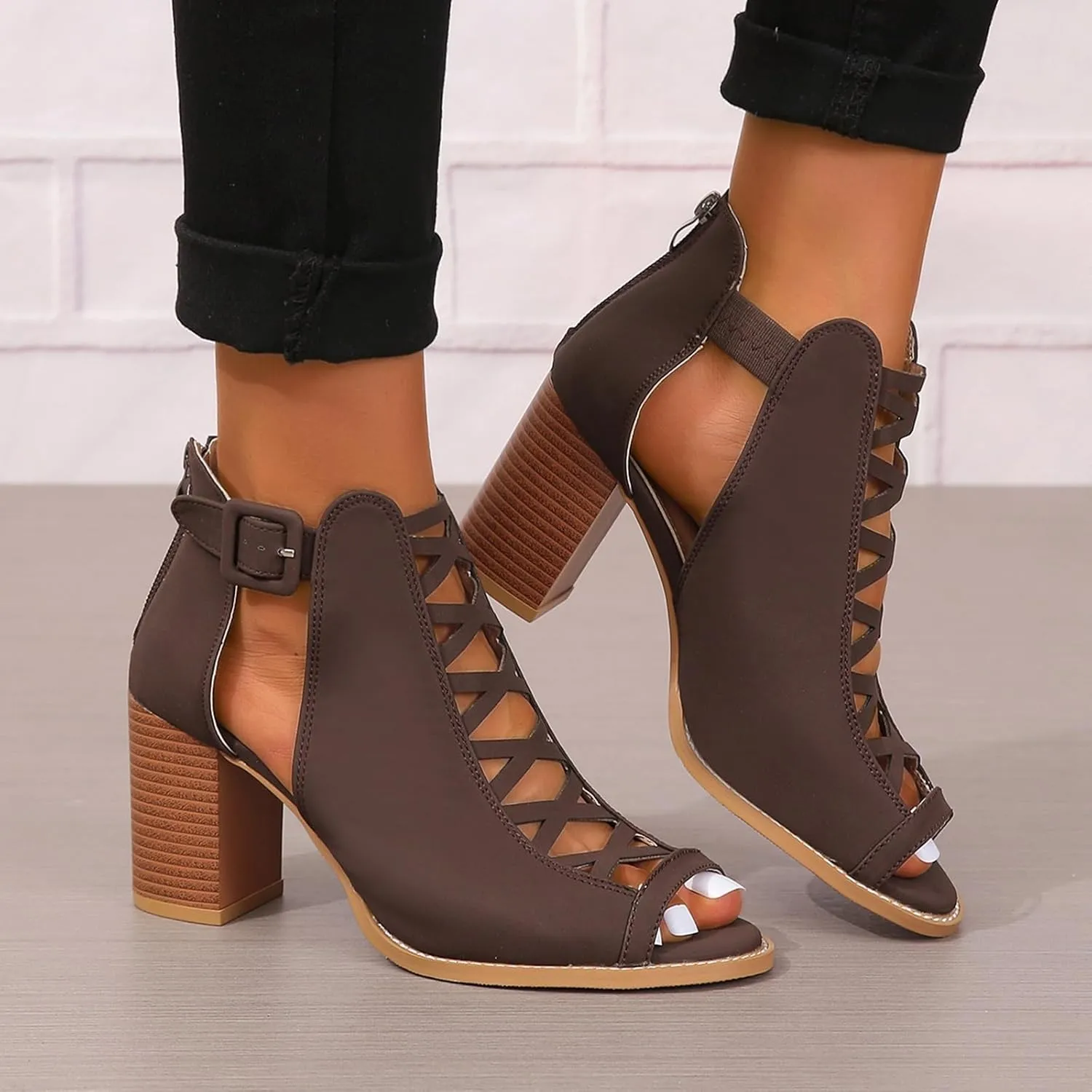 ZBYY Women Platform Open Toe Sandals Crisscross Straps Back Zipper High Heel Sandal with Adjustable Ankle Strap Sandals