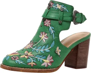 ZBYY Women Studded Chunky Block Heel Sandals Embroidered Ankle Strap Buckle Sandals Closed Toe Rivets Wedding Dress Shoes