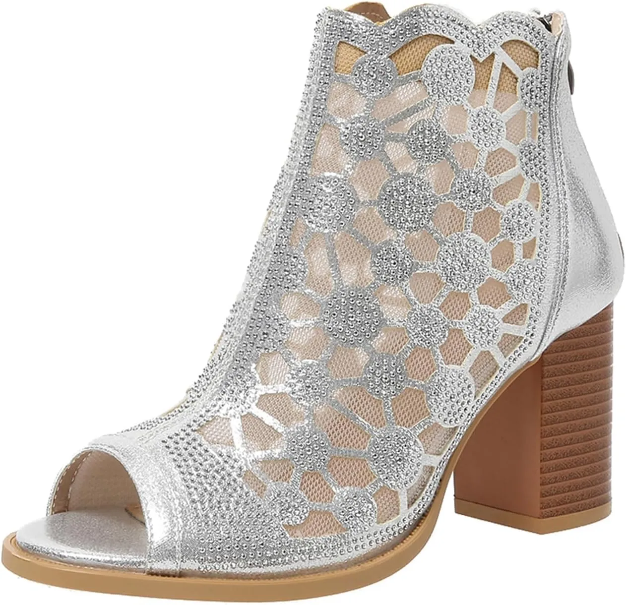 ZBYY Womens Peep Toe Heel Sandal Rhinestones Chunky High Heel Sandals Wedding Party Sexy Dress Wedding Pumps Booties