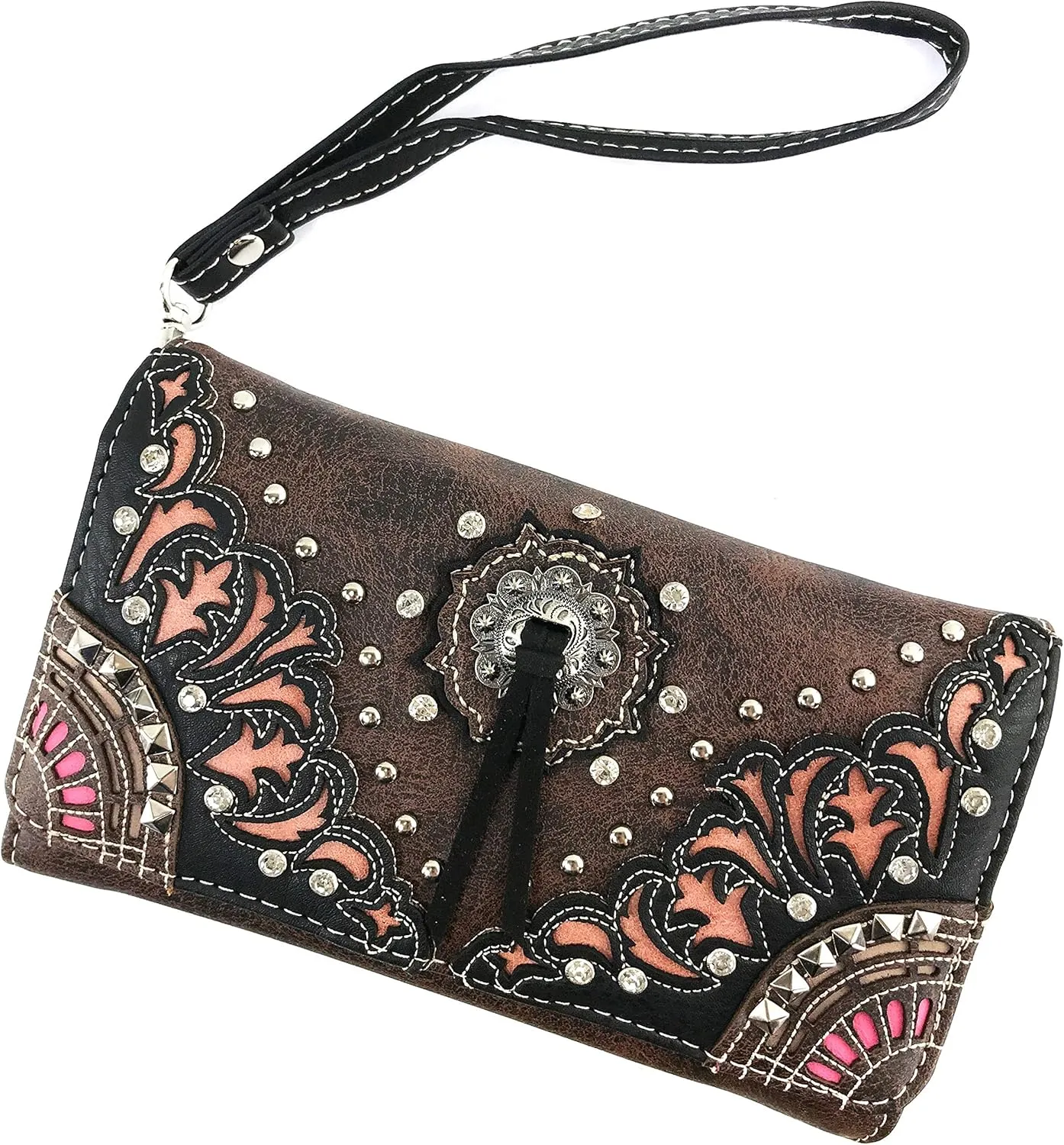 Zelris Autumn West Fringe Concho Women Crossbody Wrist Trifold Wallet